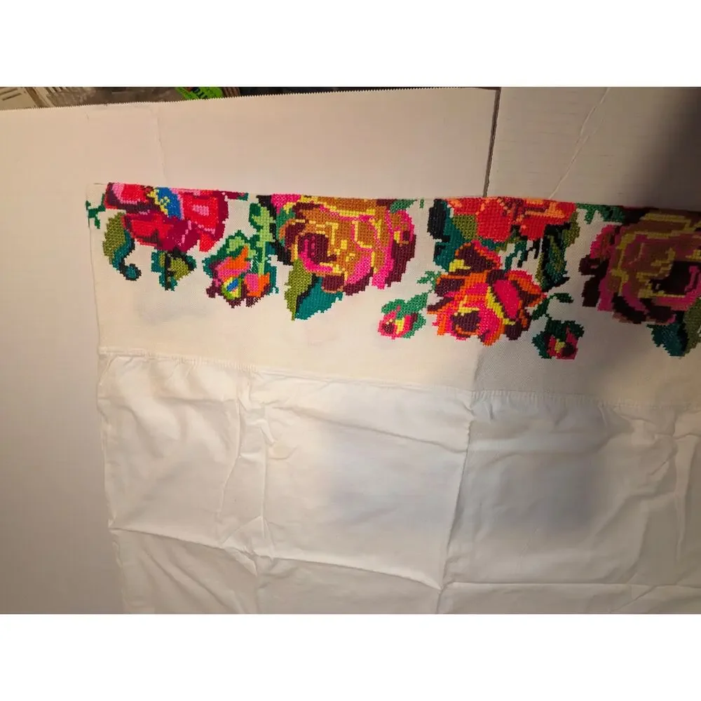 Beautiful Vintage Handmade Ukrainian Rushnyk Cross Stitched Floral Pillow Duvet